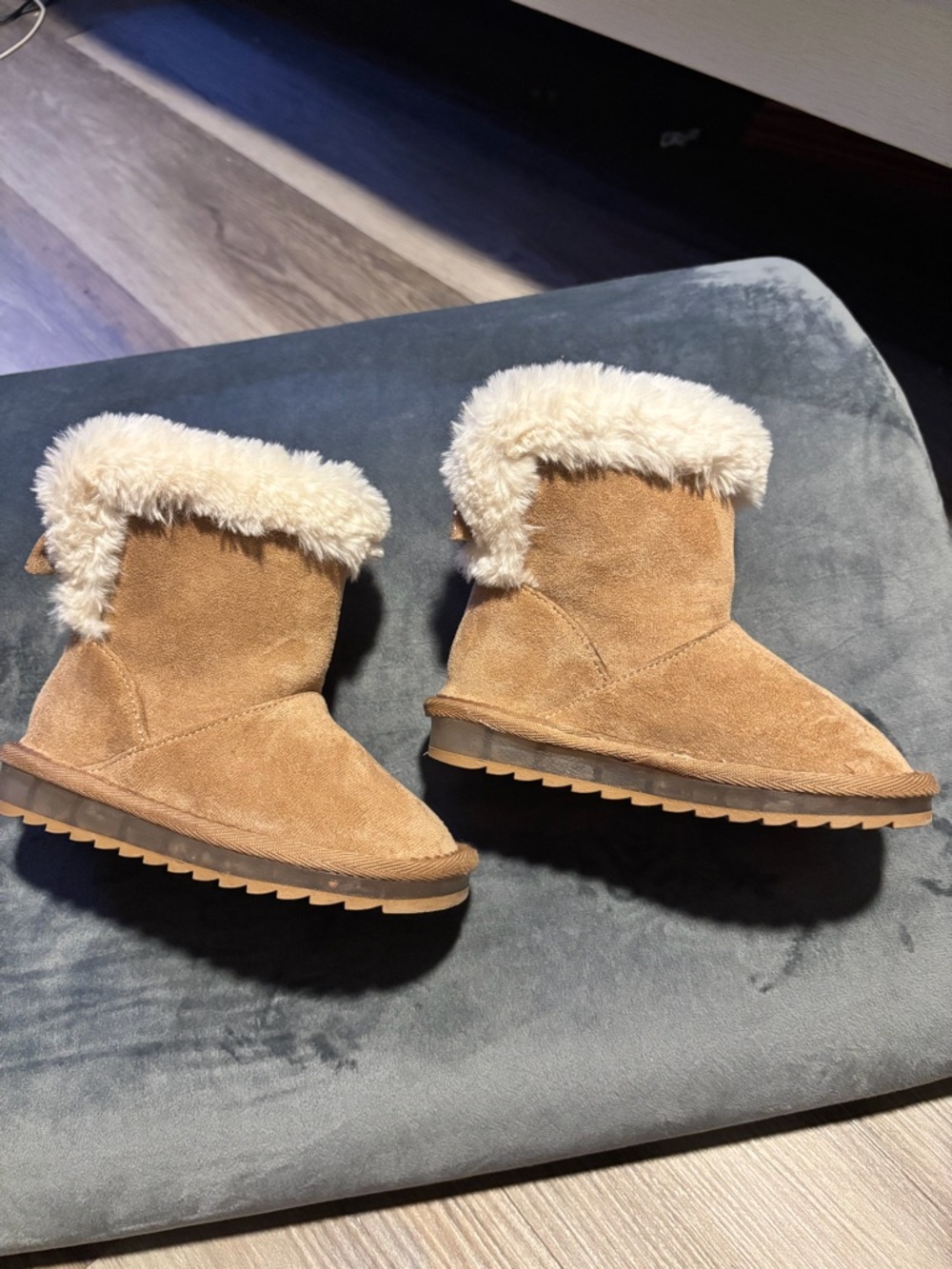 Sugar Kids Tan Suede Faux-Fur Cuff Winter Boots